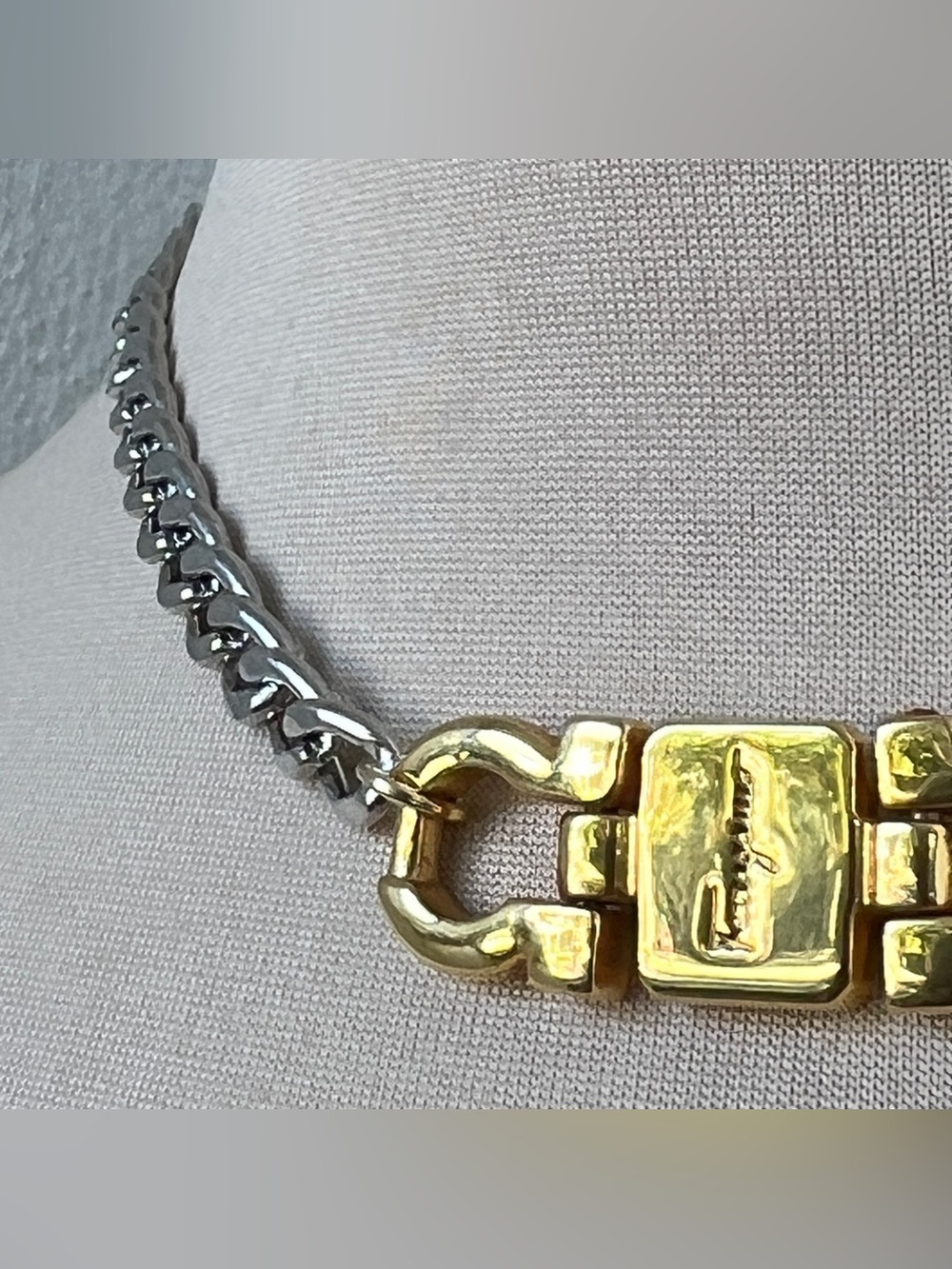 Custom Vintage Two-tone Ferragamo Curb Chain Choker Necklace 15.5” - Picture 2 of 9